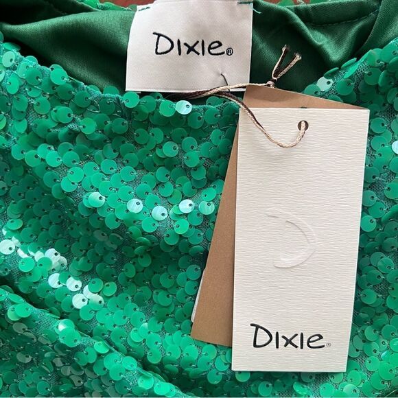 DIXIE Sequinned stylish Dress Mini Dress Green Color Made in Italy Size S. - Picture 6 of 8